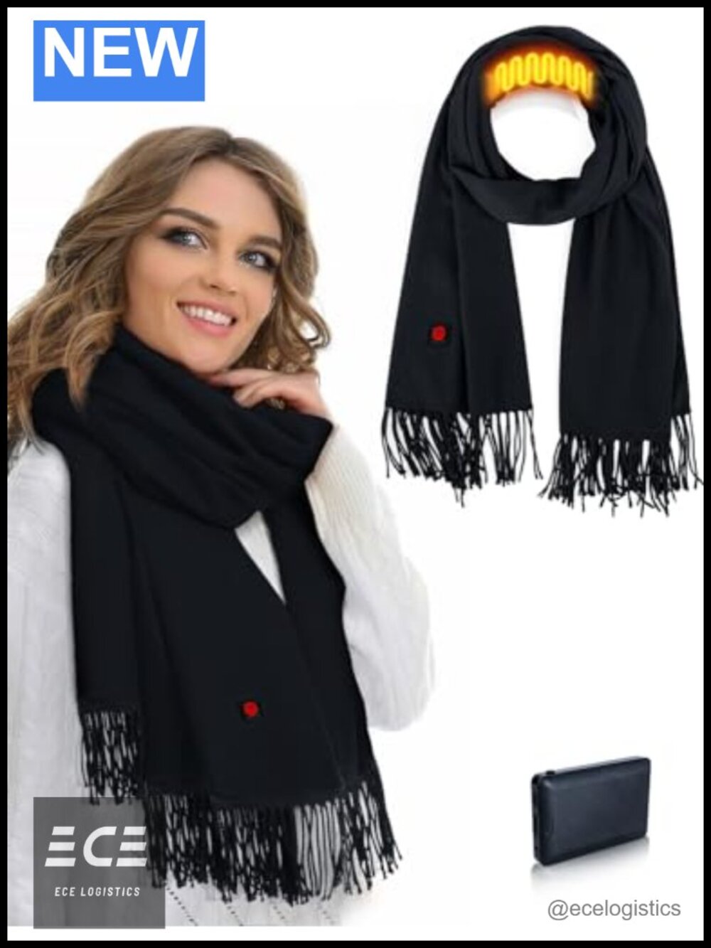 Heated Scarf Electric Rechargeable Battery 3 Heat Settings Soft Warm Unisex